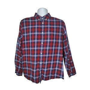 Slate & Stone Cotton Plaid Red Blue Button-Up Casual Mens Shirt L